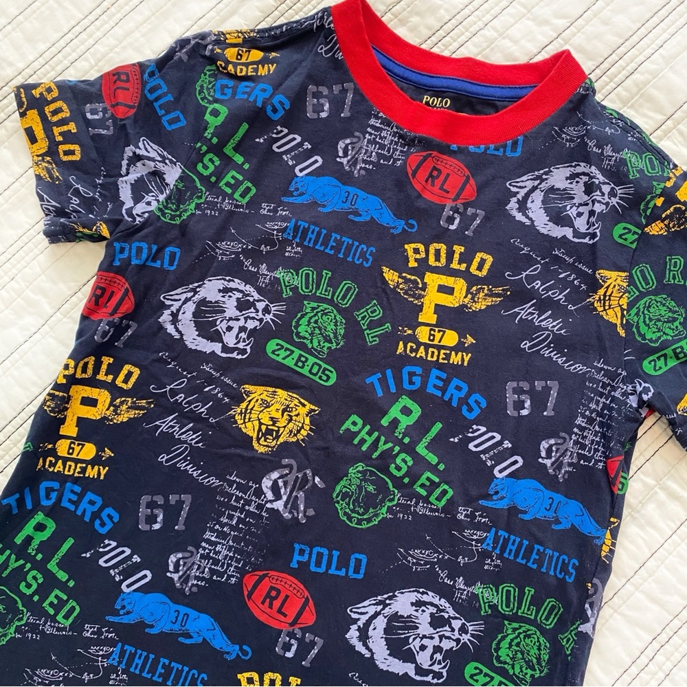 Polo by Ralph Lauren Ss Mascot Printed Tee Navy Blue and Red Little Boys size 7